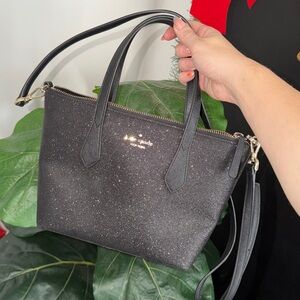 Kate Spade New York Sparkle Satchel Bag Black Purse Shine Handbag Glitter Joeley